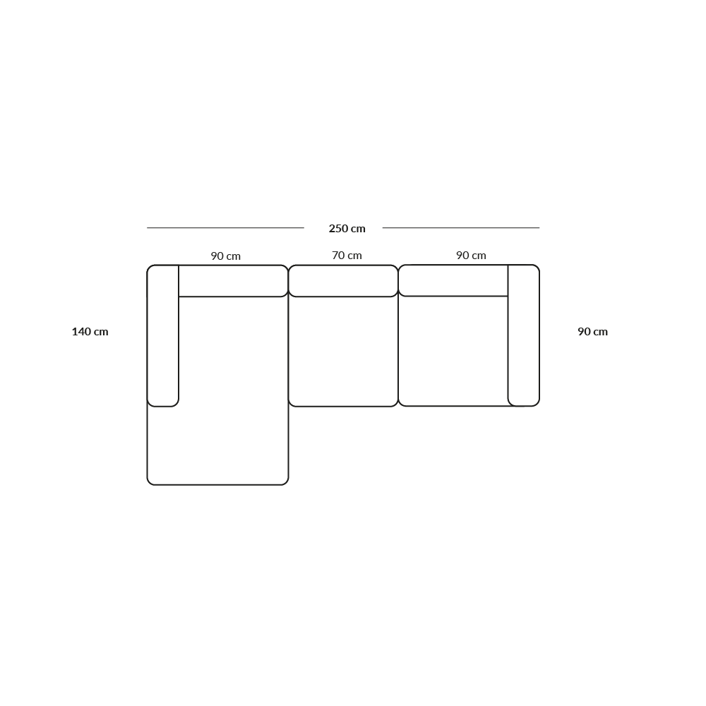 BASECAMP Chaiselounge - venstre chaiselounge, 3 moduler, 140x250cm