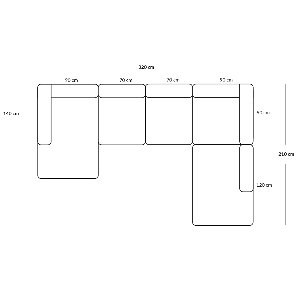 BASECAMP Family - venstre chaiselounge, 5 moduler, 210x320cm