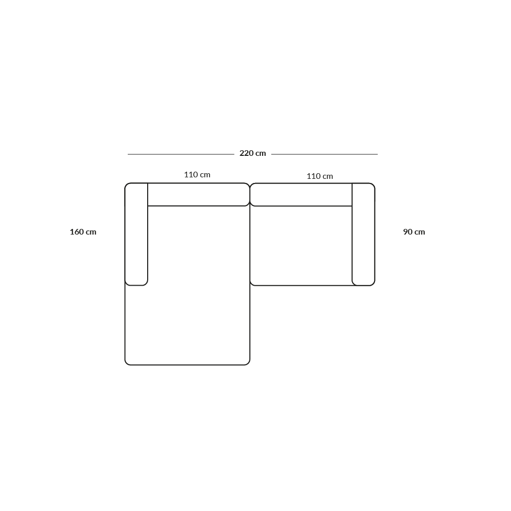 BASECAMP XL Small - venstre chaiselounge, 2 moduler,160x220 cm