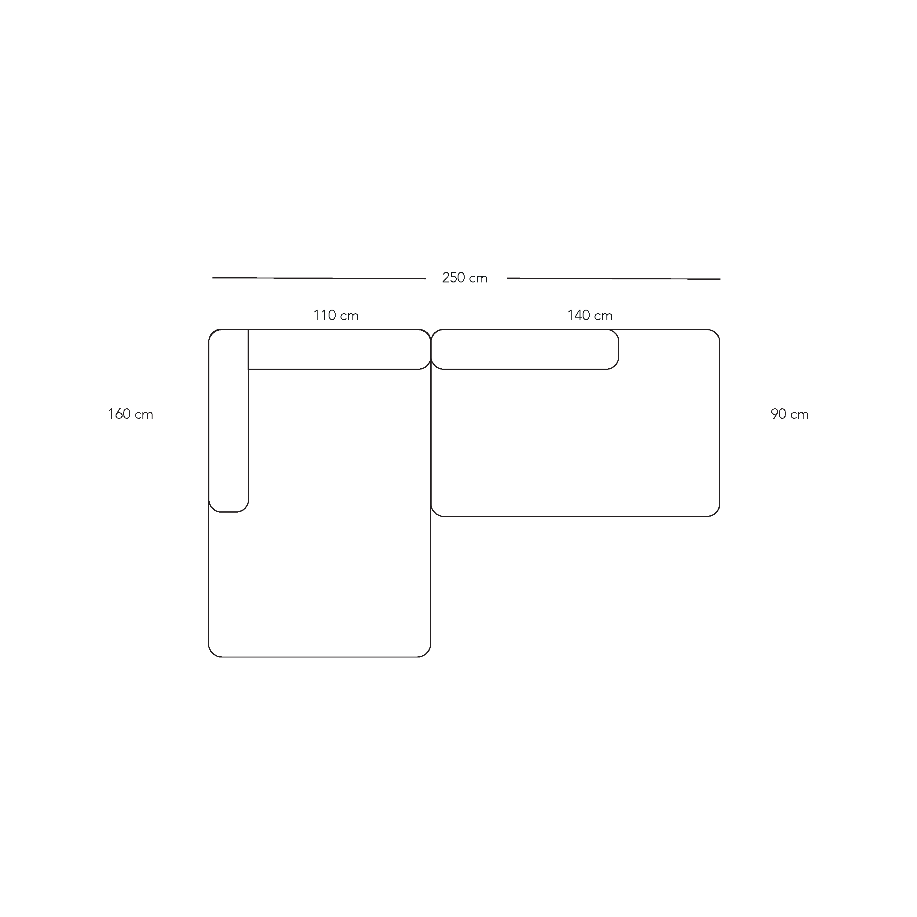 BASECAMP XL Small open end - venstre chaiselounge, 2 moduler, 160x250cm