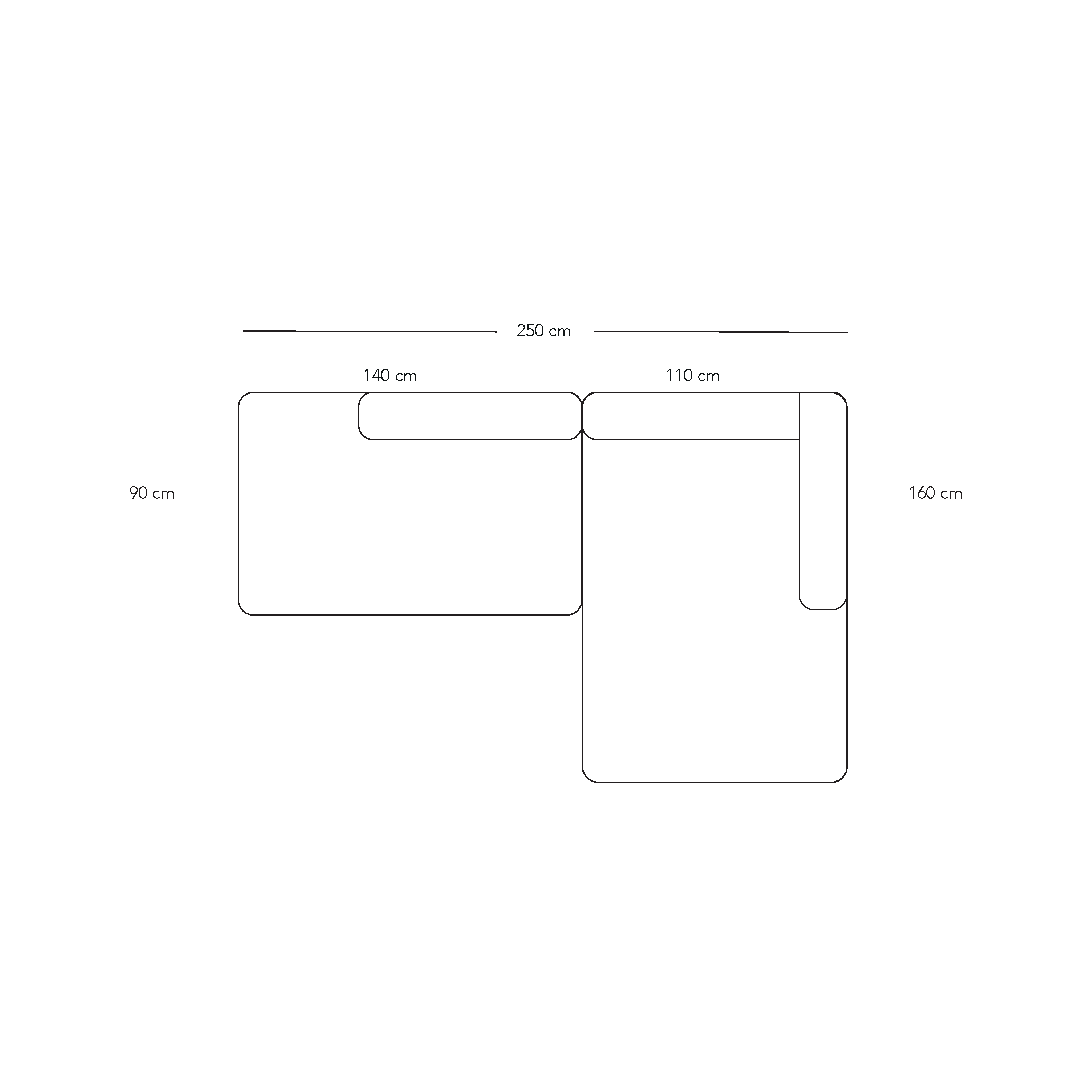 BASECAMP XL Small open end - høyre chaiselounge, 2 moduler, 160x250cm