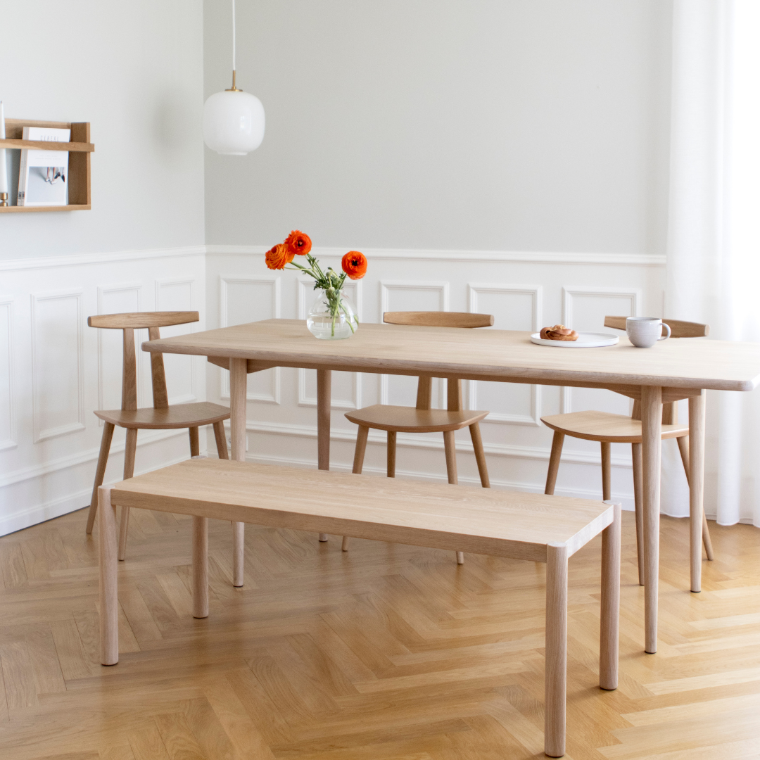 HOLMEN - Rektangulært spisebord, Eik, hvit olje, liten