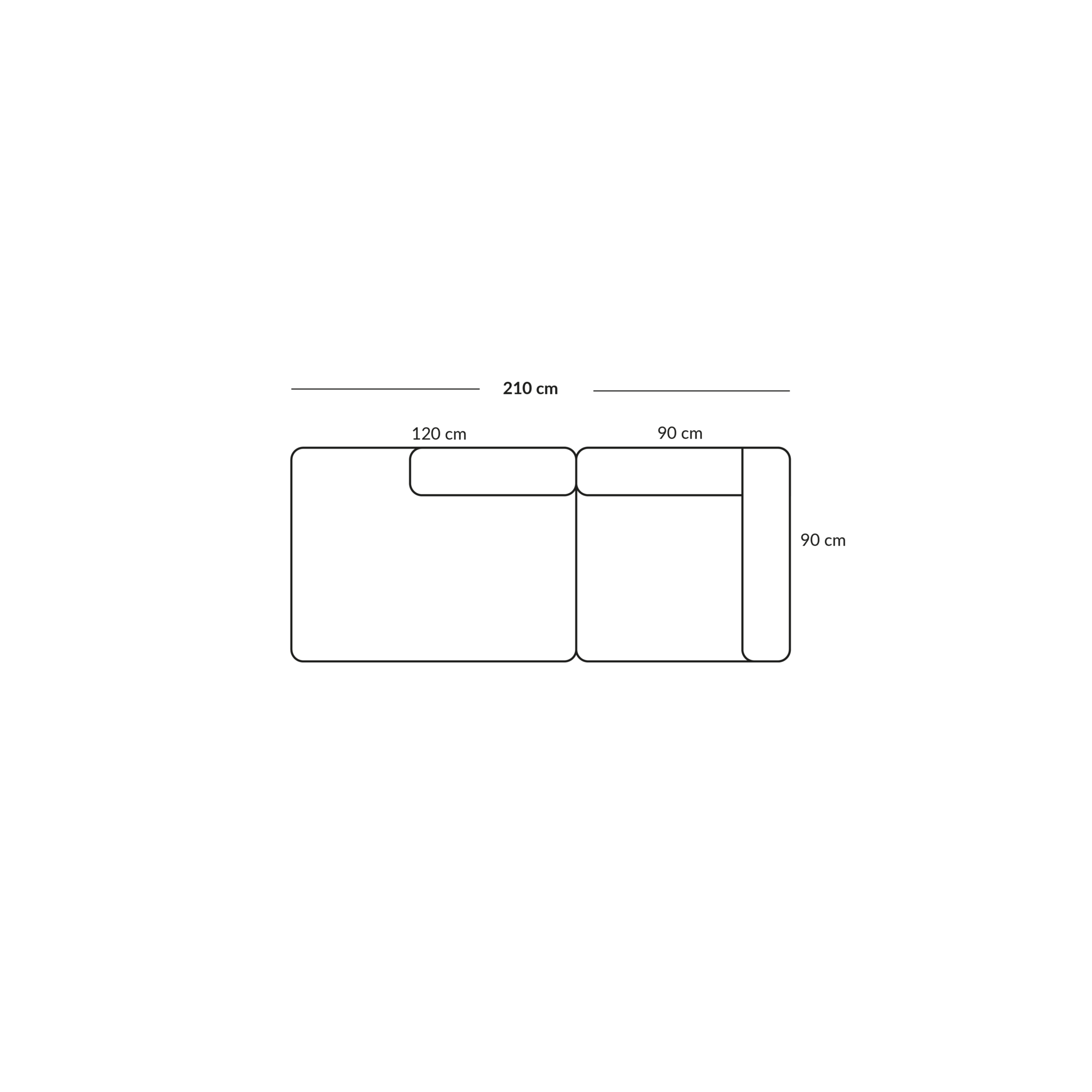 BASECAMP Two seater open end - høyre corner, 2 moduler, 90x210cm