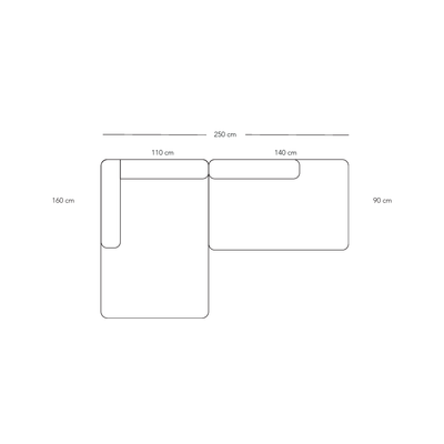 BASECAMP XL Small open end - venstre chaiselounge, 2 moduler, 160x250cm