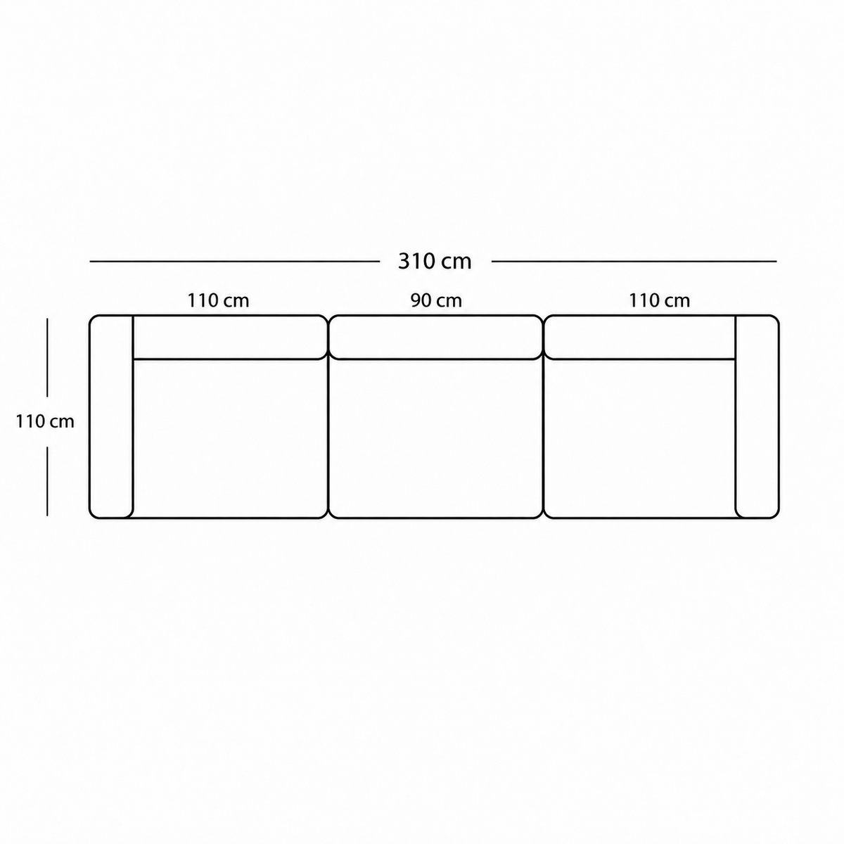 BASECAMP XL Deep Three Seater - 3 moduler, 110x310 cm