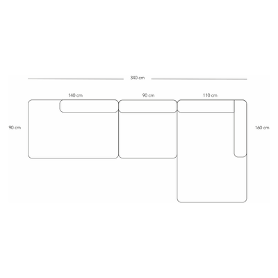 BASECAMP XL Open End - høyre chaiselounge, 3 moduler, 160x340cm